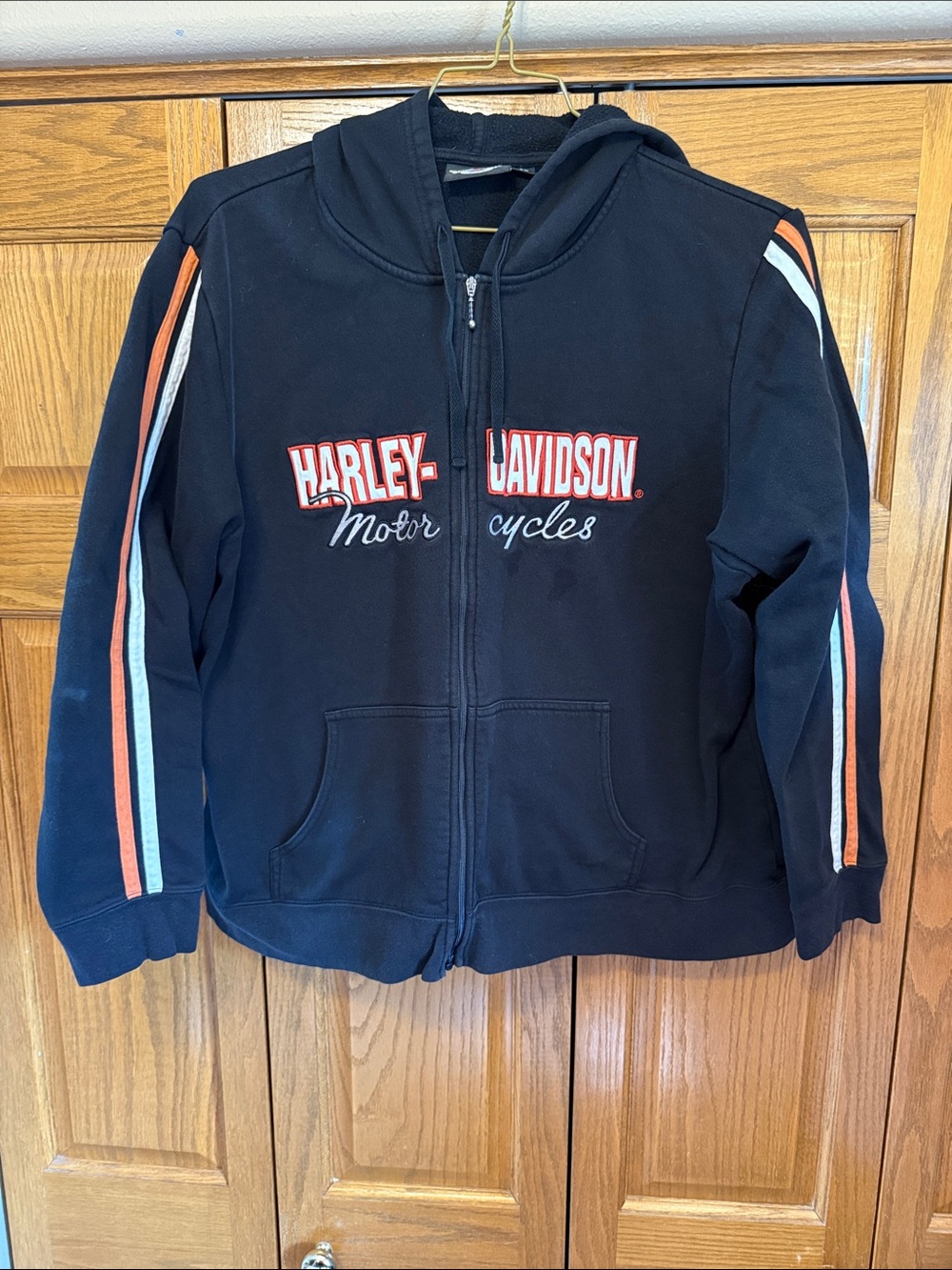 Harley-Davidson Black Women’s Zip Hoodie with Orange & White Stripes-Size: 2W